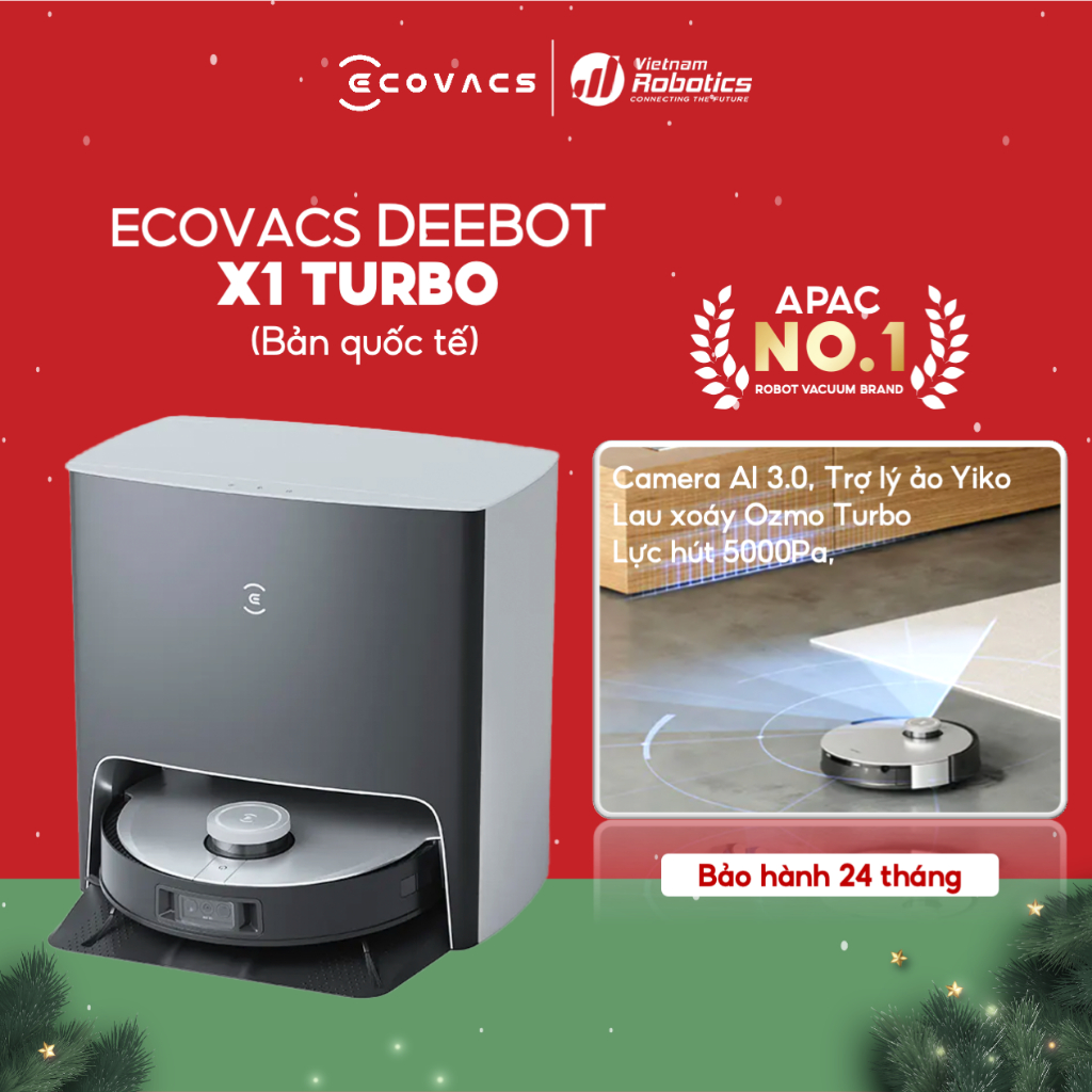 Robot hút bụi lau nhà Ecovacs Deebot X1 Turbo - Xám đen Bản quốc tế - App tiếng Việt - Hàng chính hãng full VAT