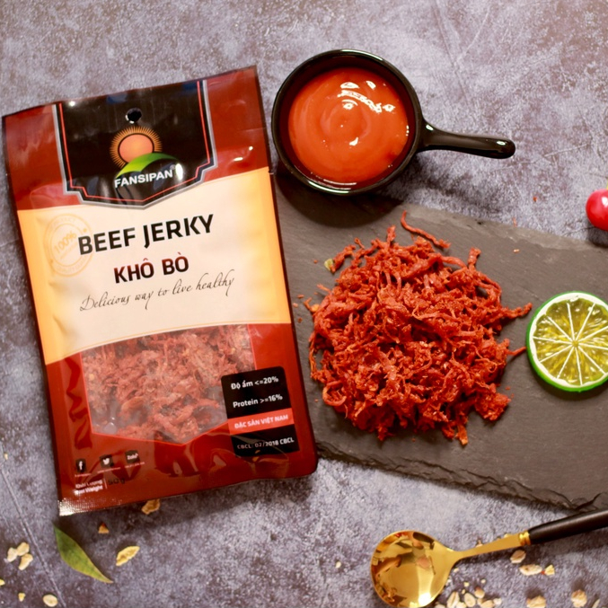 Khô Bò Fansipan Chính Hãng Gói 50g - Thịt Bò Khô Ăn Vặt Ngon Bổ Rẻ - Ăn Vặt NaNa