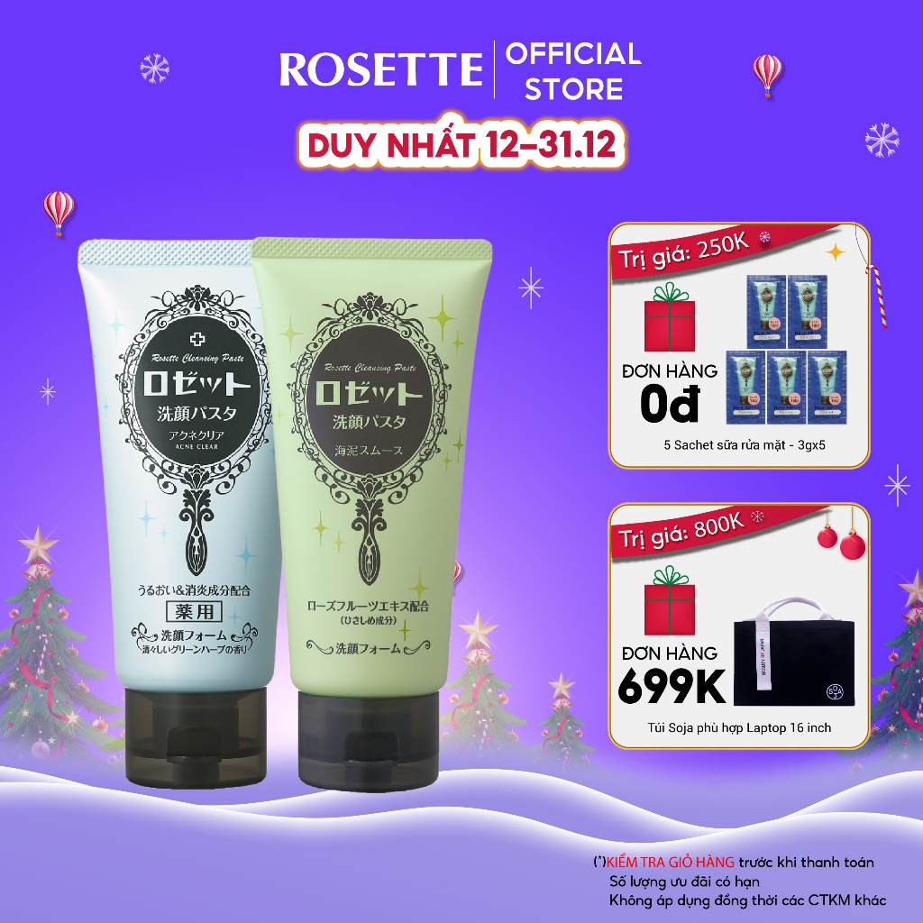 Combo Sữa Rửa Mặt Làm Giảm Mụn Rosette Face Wash Pasta Acne Clear (120g) Và Thu Nhỏ Lỗ Chân Lông Rosette 120g