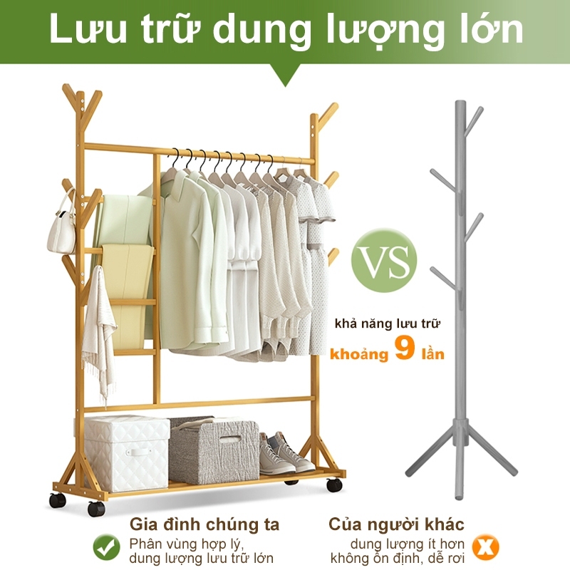 SUNNY BIERE Giá phơi quần áo Móc treo quần áo đa năng Được làm từ tre tự nhiên Với giá treo áo khoác | BigBuy360 - bigbuy360.vn