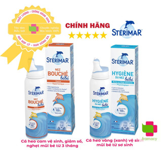 Xịt muối mũi cá heo vàng và cam Sterimar, Pháp (100ml) giúp vệ sinh, giảm vie^m mũi  trẻ 0 - 3 tuổi