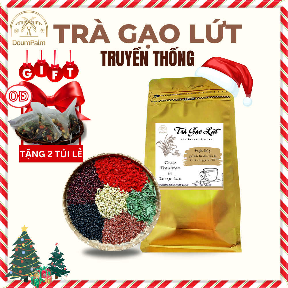 Trà Gạo Lứt, Trà Giảm Cân, Ăn Kiêng, Giữ Dáng, Đẹp Da, Ngủ Ngon, Thải Độc - DOUMPALM - 300g/10 Túi Lọc