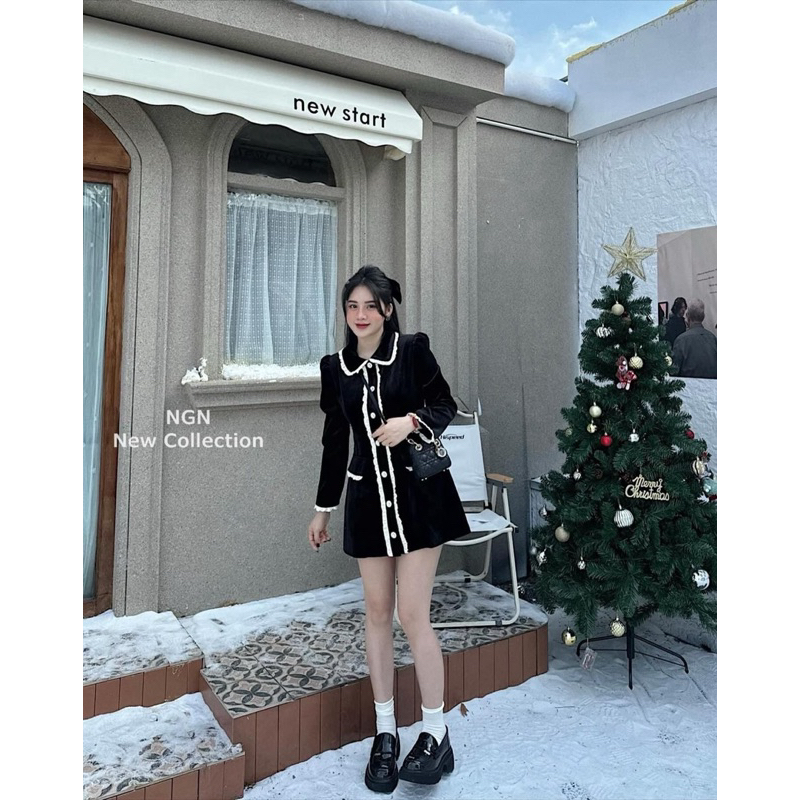 Váy Nhung Viền Bèo Kim Anh Bùi