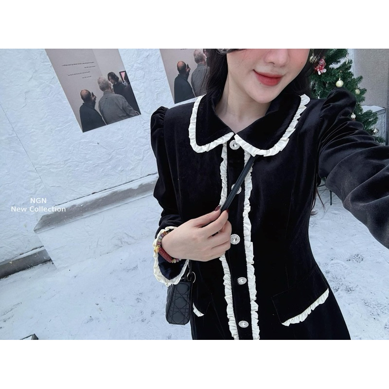 Váy Nhung Viền Bèo Kim Anh Bùi