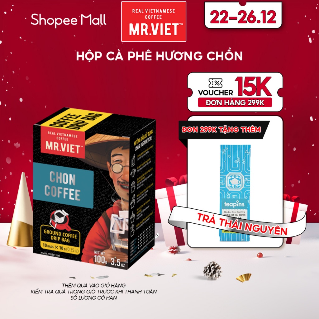 Cà phê rang xay phin giấy/ túi lọc Chồn, thành phần Arabica và hương cà phê chồn - MR.VIET Coffee (10 gói/hộp x 100g)