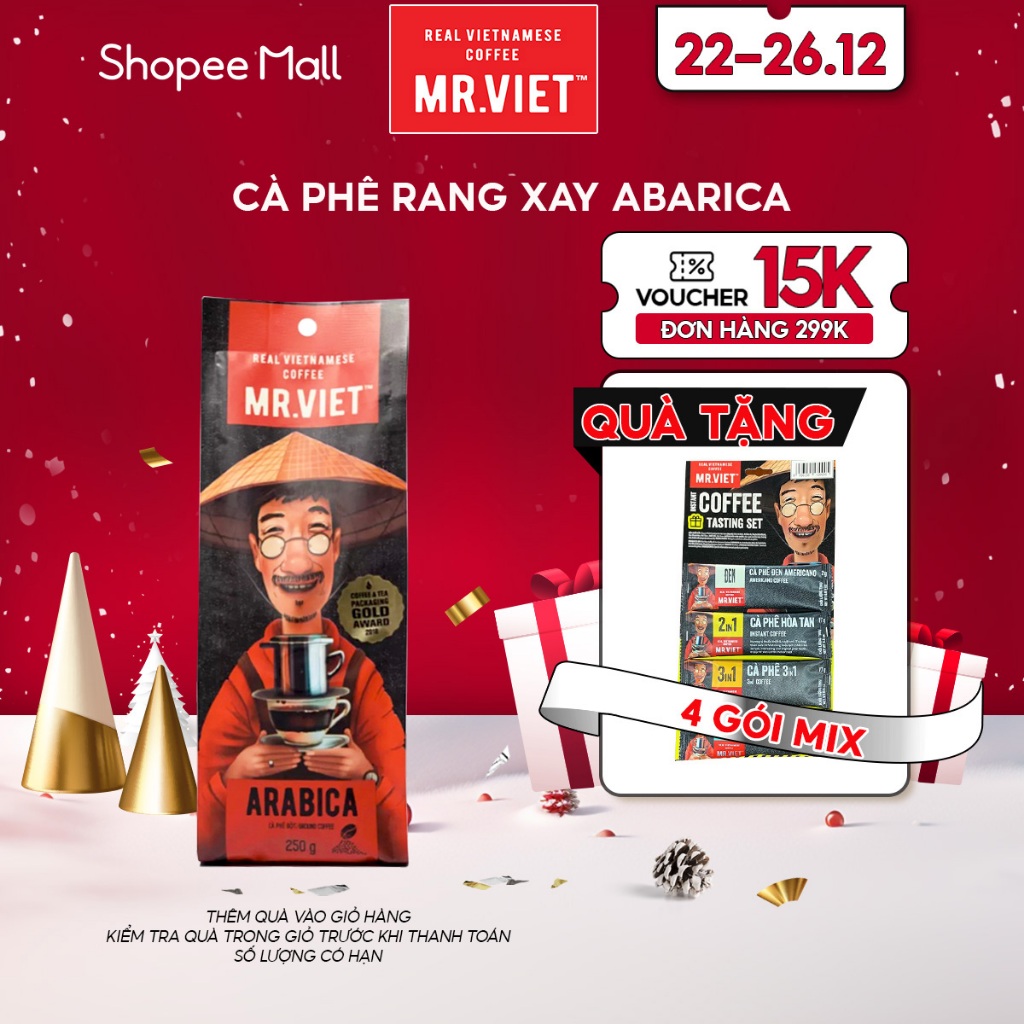 Cà phê rang xay nguyên chất Arabica, hương vị đậm đà - MR.VIET Coffee 250gr, 500 gram