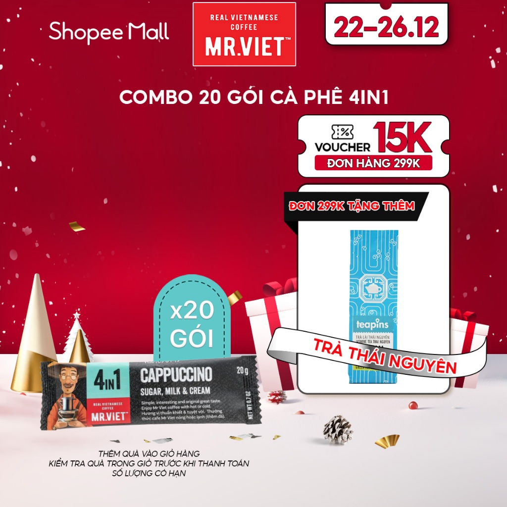 Combo 20 gói cà phê hòa tan Cappuccino 4in1 - MR.VIET Coffee (20 gói x 20g)