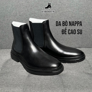 Giày chelsea boots đế cao da thật kiểu giày tây nam công sở cao câp, giày boot nam làm từ da bò nappa đế cao su đúc tăng