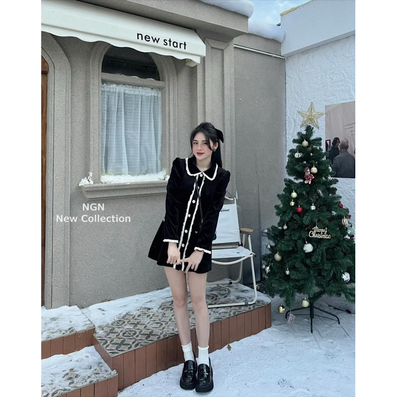 Váy Nhung Viền Bèo Kim Anh Bùi