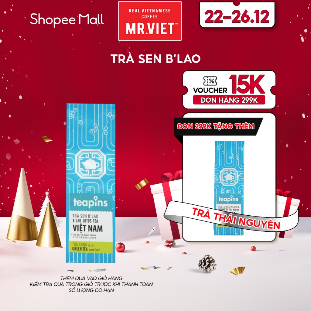 Trà sen B'Lao, trà xanh, hương sen tươi mát, Teapins For Local 70g