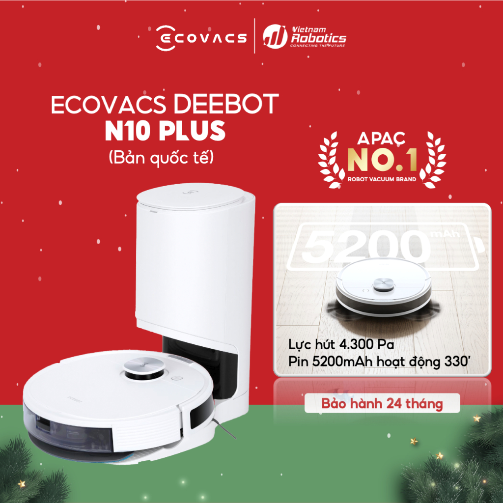 Robot hút bụi lau nhà Ecovacs Deebot N10 PLUS New - Trắng Bản Quốc tế - App Tiếng Việt, hàng chính hãng full VAT