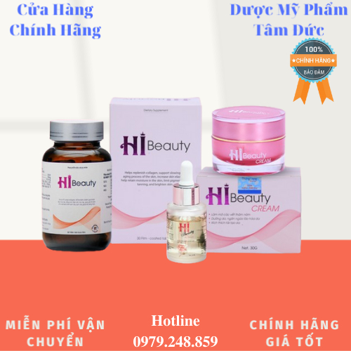 🌈[CHÍNH HÃNG]🌈 Bộ Sản Phẩm Hi Beauty Trắng Da, Sạch Nám (Viên Uống – Kem Dưỡng – Serum)