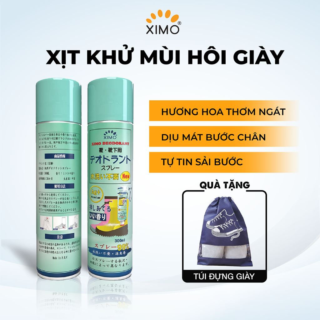Chai xịt khử mùi hôi chân và giày lưu hương thơm công nghệ Bạc ion kháng khuẩn XIMO 300ml