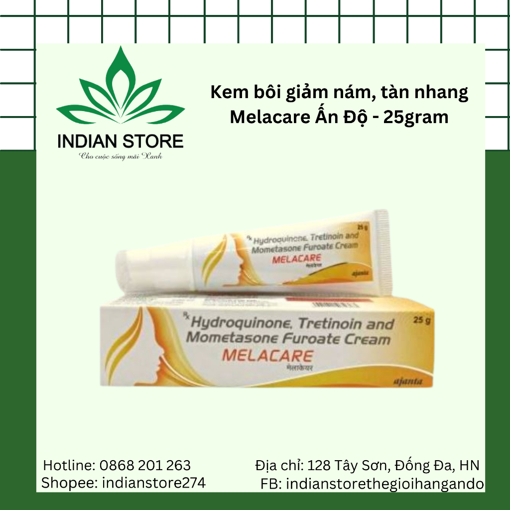 Kem Giảm Nám, tàn nhang - Melacare Ấn Độ (25g) 2% 4% Hydroquinone & 0.025% Tretinoin