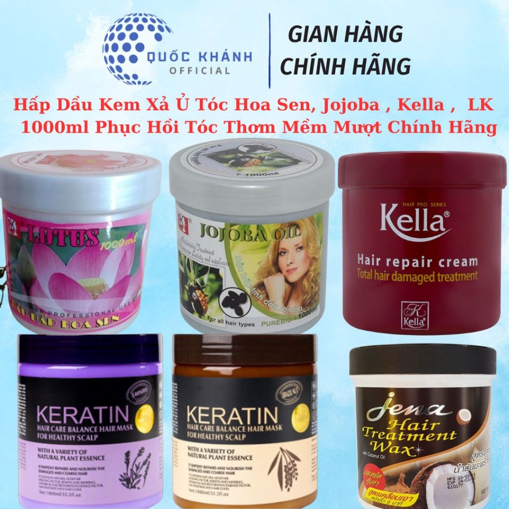 Hấp Dầu Kem Xả Ủ Tóc Hoa Sen, Jojoba , Kella , LK 1000ml Phục Hồi Tóc Thơm Mềm Mượt Chính Hãng