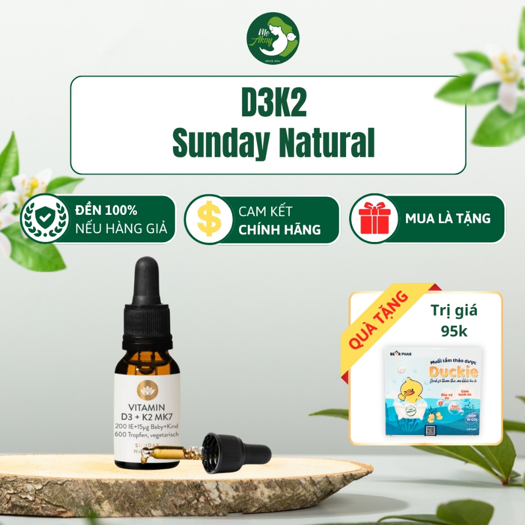 Vitamin D3 K2 MK7 nhập khẩu Đức, Sunday Natural 20ml giúp hấp thụ canxi phát triển chiều cao tối ưu - Mẹ Akay