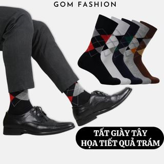 Tất nam cổ cao đi giày tây GOMTAT hoạ tiết quả trám, chất liệu cotton cao cấp hút ẩm thoáng khí  -GOM-QUATRAM-1DOI