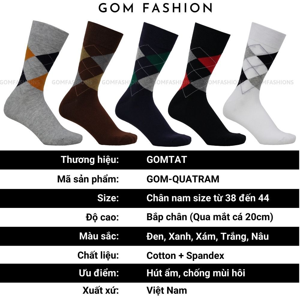 Tất nam cổ cao đi giày tây GOMTAT hoạ tiết quả trám, chất liệu cotton cao cấp hút ẩm thoáng khí  -GOM-QUATRAM-1DOI
