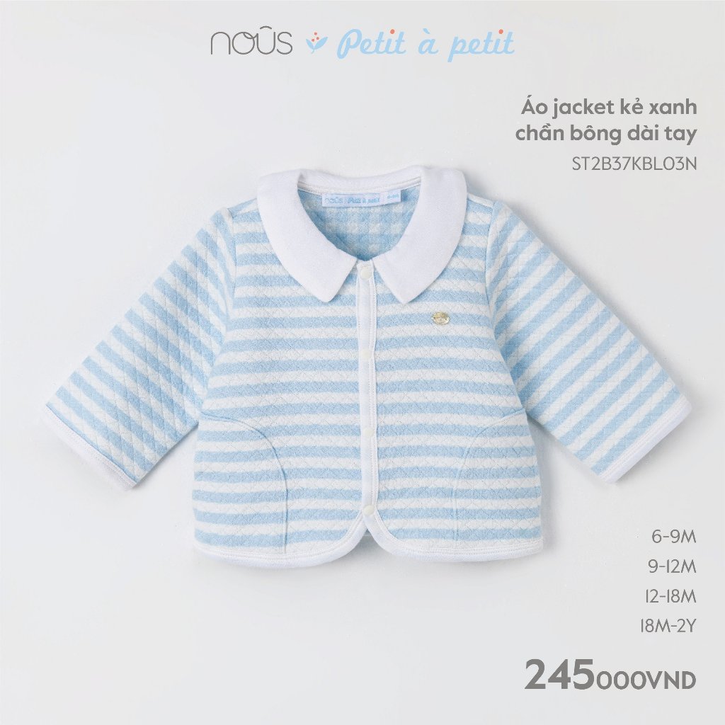Áo khoác chần bông Nous cho bé màu xanh lam và tím nhạt (Size 3-24 tháng)