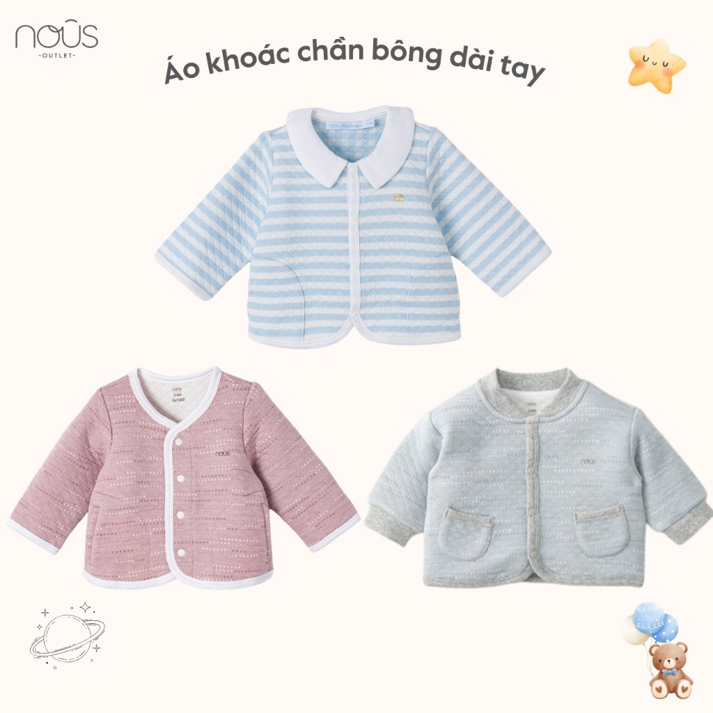 Áo khoác chần bông Nous cho bé màu xanh lam và tím nhạt (Size 3-24 tháng)