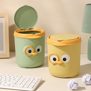 Thùng Rác Mini Để Bàn Chú Vịt Dễ Thương Có Nắp, Sọt Rác Văn Phòng Bằng Nhựa PP Tiết Kiệm Không Gian