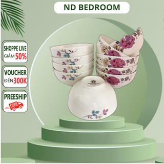 Bộ 10 chén sứ hoa văn cao cấp giao màu ngẫu nhiên