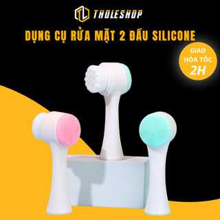 Dụng Cụ Rửa Mặt, Massage 2 Đầu Silicone Và Lông Làm Sạch Bụi, Tẩy Tế Bào Chết Tholeshop 4759