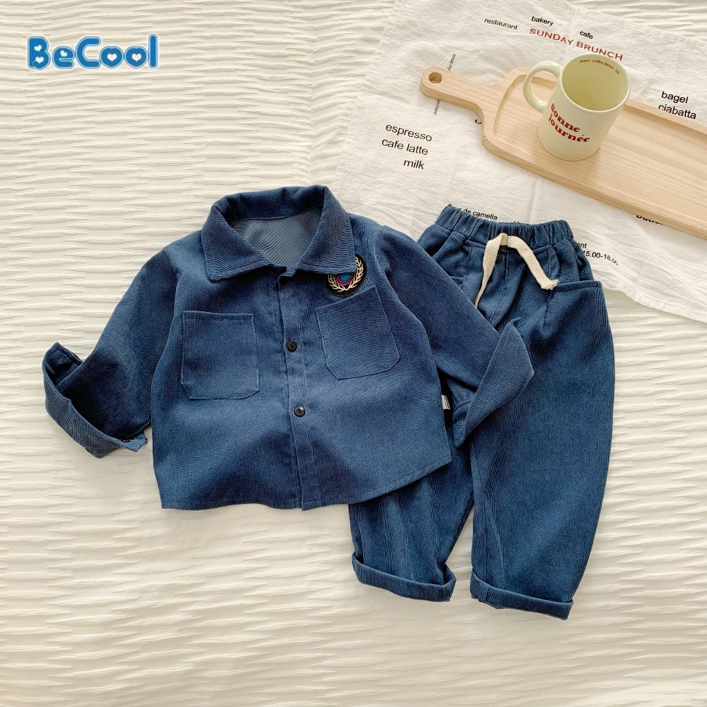 Đồ Bộ Bé Trai Bé Gái Chất Nhung Tăm Cao Cấp BeCool, Bộ Nhung Dài Tay 2 Túi Cho Bé Từ 10-27kg