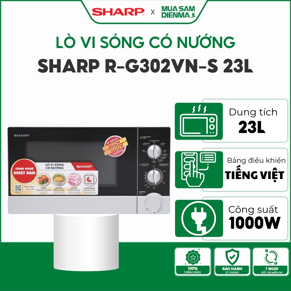 Lò vi sóng có nướng Sharp 23 lít R-G302VN-S | Bảo Hành Chính Hãng 12 tháng