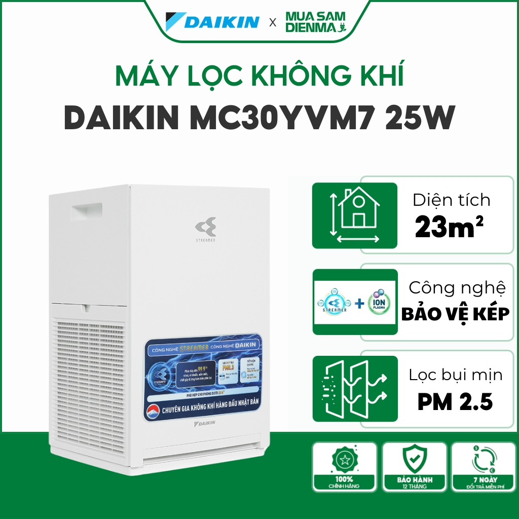 Máy lọc không khí Daikin MC30YVM7 | Lọc không khí MC30YVM7 cho phòng 23m2 | Công nghệ ion plasma lọc bụi mịn PM2.5