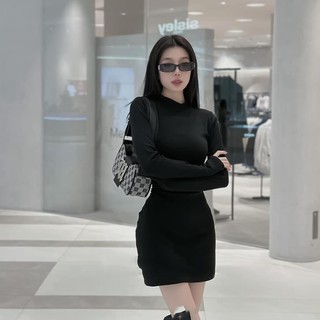 Váy Đen Ôm Body Cổ Cao Dáng Basic Dễ Phối Đồ V5096  - lolla fashion