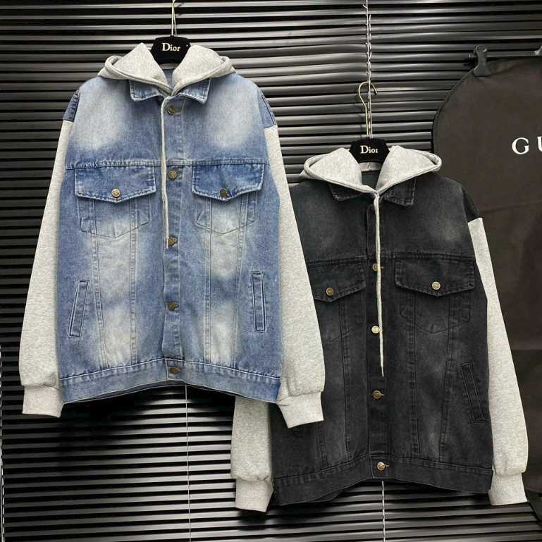 Áo Khoác Bò Celine Mũ 2 Lớp Bản Cao Cấp-Áo Khoác Jean Nam Nữ Hàng Đẹp Phong Cách Boy Phố