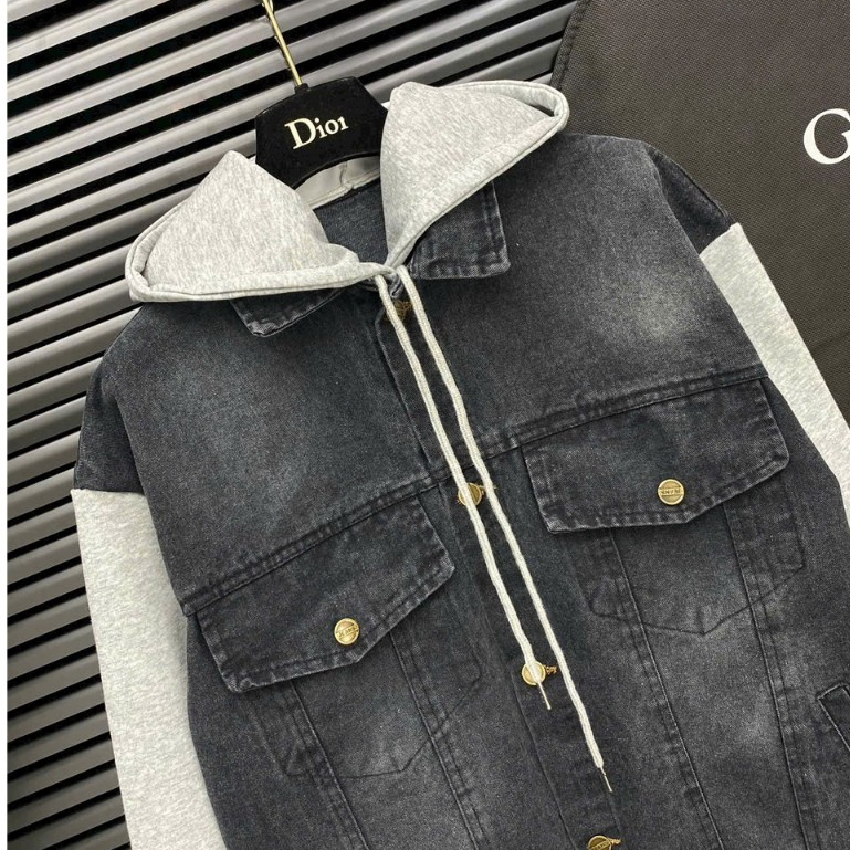 Áo Khoác Bò Celine Mũ 2 Lớp Bản Cao Cấp-Áo Khoác Jean Nam Nữ Hàng Đẹp Phong Cách Boy Phố