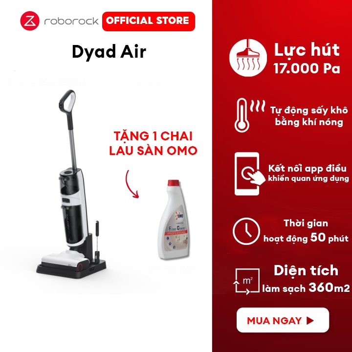 Máy hút bụi lau sàn khô và ướt Roborock Dyad Air - Lực hút 17000Pa