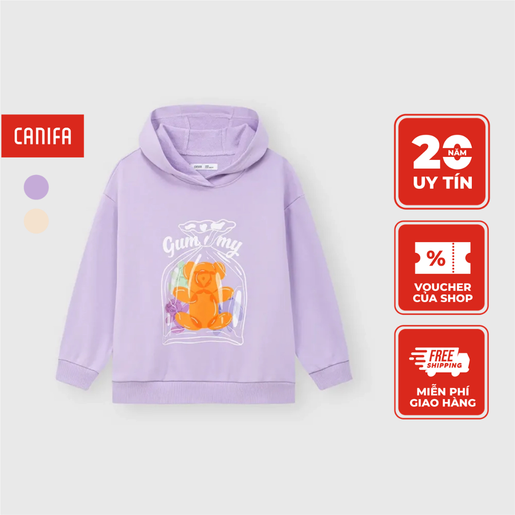 Áo nỉ bé gái CANIFA áo hoodie có mũ dài tay in hình 1TW23W004