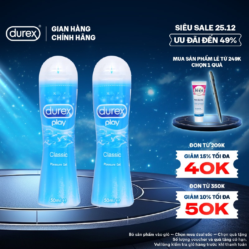 Bộ 2 gel bôi trơn DUREX PLAY CLASSIC thuần gốc nước 50ML/chai