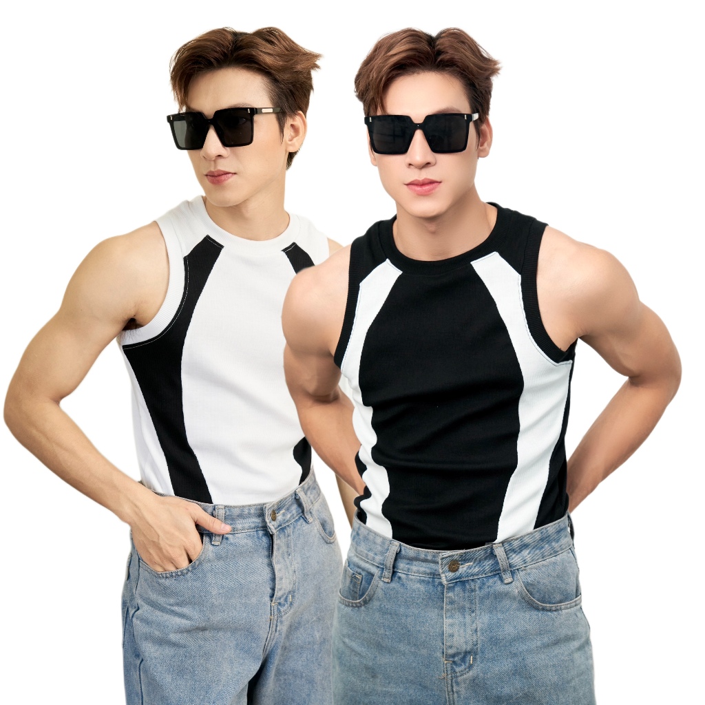 Áo Thun Ba Lỗ Tanktop Cổ Tròn Phối Sọc Trắng Đen Form Body Thun Tăm Gân Cao Cấp Thương Hiệu Mr Twins