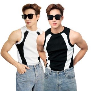 Áo Thun Ba Lỗ Tanktop Cổ Tròn Phối Sọc Trắng Đen Form Body Thun Tăm Gân Cao Cấp Thương Hiệu Mr Twins