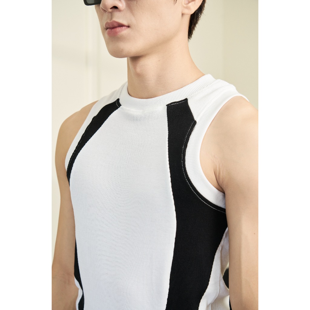 Áo Thun Ba Lỗ Tanktop Cổ Tròn Phối Sọc Trắng Đen Form Body Thun Tăm Gân Cao Cấp Thương Hiệu Mr Twins