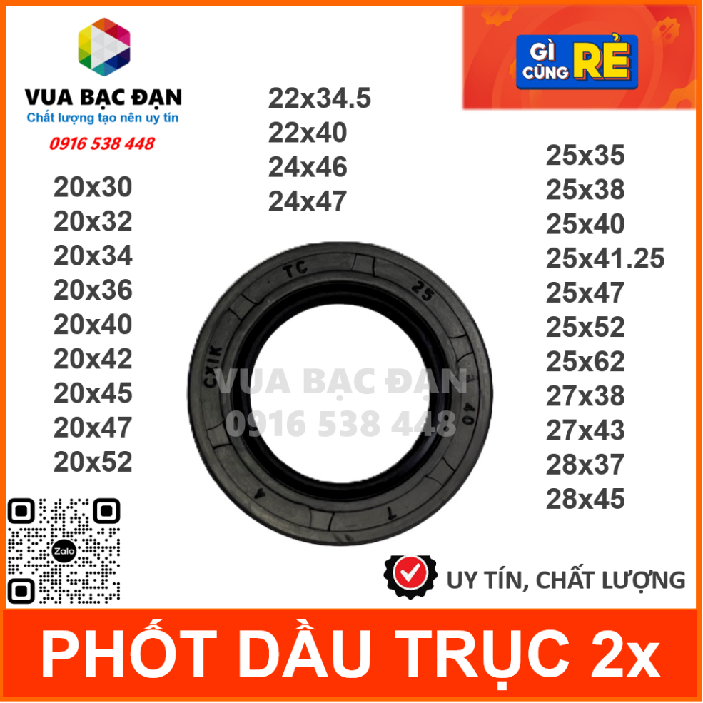 Phốt chặn dầu 20x30 20x32 20x34 20x36 20x40 20x42 20x45 20x47 20x52 22x40 24x46 24x47 25x35 25x40 25x52 25x62