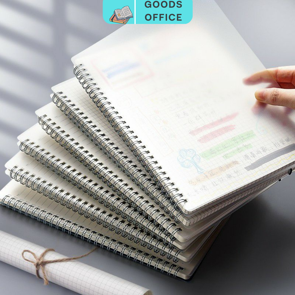 Sổ Tay Lò Xo A5-B5 , Bìa Nhựa Trong Suốt -  160 Trang Kẻ Ngang, Caro Goods