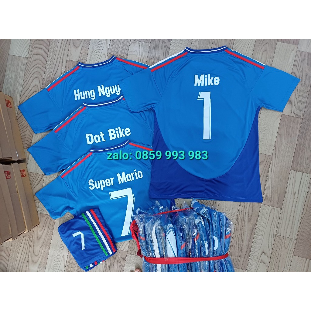 Quần Áo Bóng Đá Tuyển Italia Xanh Thiên Thanh 2024 logo thêu  - Tuyển Ý Thun Lạnh Cao Cấp, Không Nhăn, Không Xù Lông A20