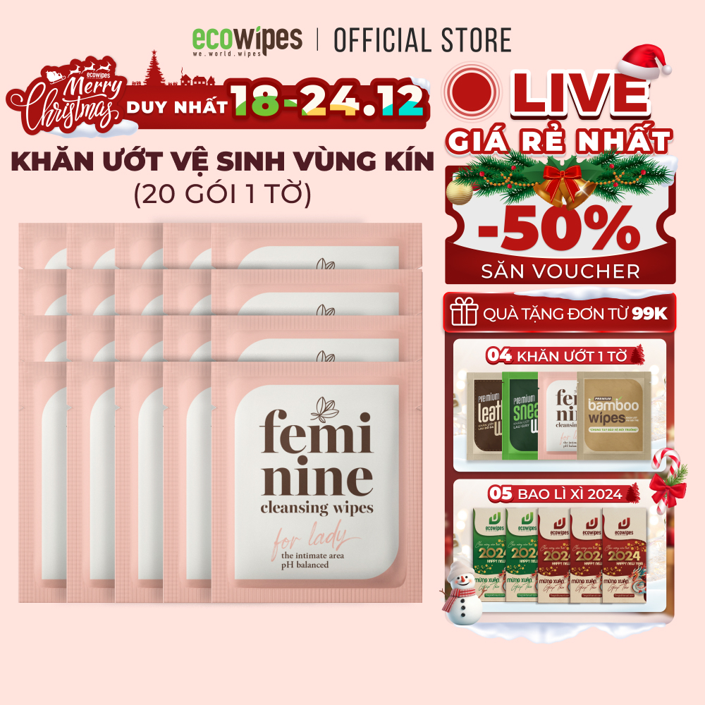 Combo 20 gói khăn giấy ướt phụ khoa travel size EcoWipes vệ sinh vùng kín phụ nữ hương Daisy size 15x20cm