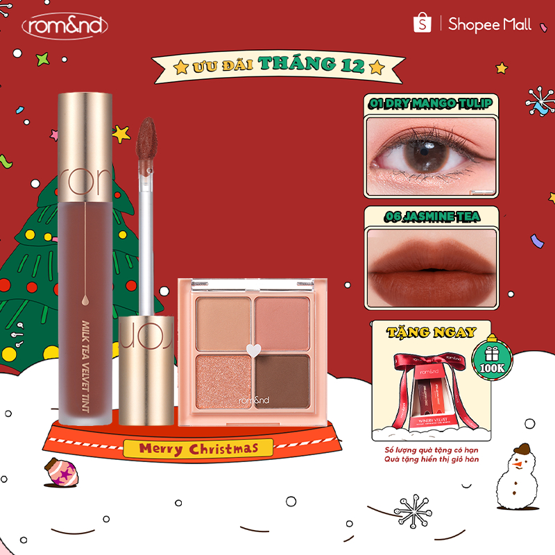 Combo Bảng màu mắt Romand Better Than Eyes 6.5g + Son kem lì Romand Milk Tea Velvet Tint 4.4g