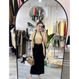 Chân Váy Len Midi Bút Chì Cạp Chun Co Giãn