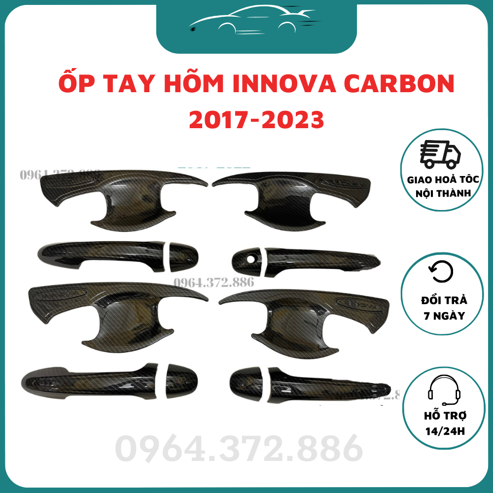 Ốp Tay Nắm, Hõm Cửa CARBON xe Innova 2017 2018 2019 2020 2021 2022 2023-Mẫu vân cacbon cao cấp