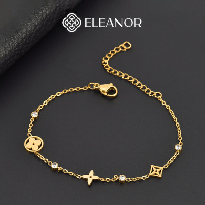 Vòng tay nữ titan Eleanor Accessories hình cỏ 4 lá đính đá phụ kiện trang sức lắc tay 6142
