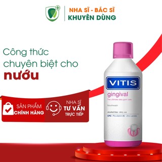 Nước súc miệng bảo vệ lợi, nướu VITIS Gingival, Giảm tình trạng tụt nướu, tụt lợi, Không Cay, Không Cồn, Chai lớn 500ml
