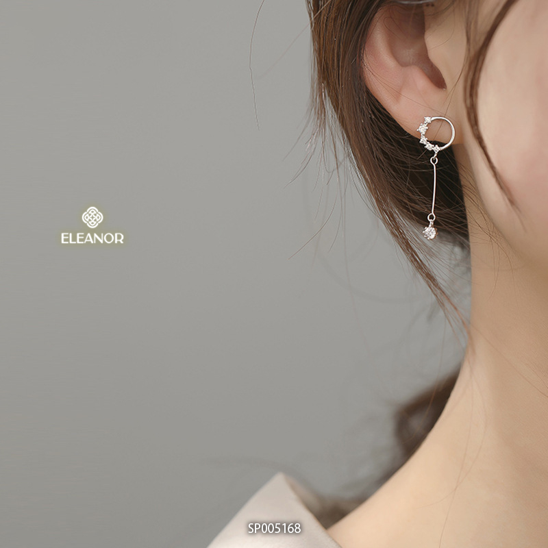 Bông tai nữ chuôi bạc 925 Eleanor Accessories thiết kế dáng dài bất đối xứng đính đá phụ kiện trang sức 5168