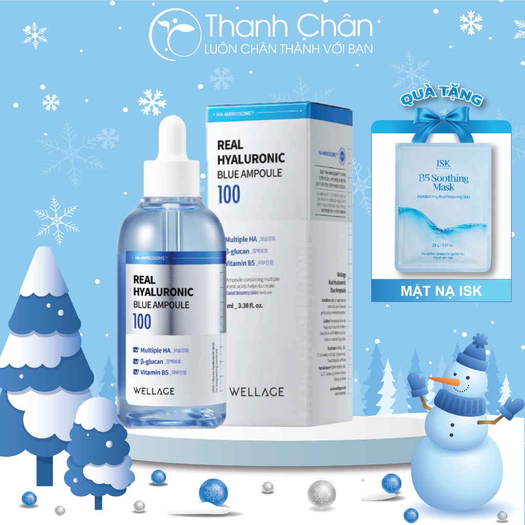 Tinh chất Wellage Real Hyaluronic Blue Ampoule 100 75ml, cấp ẩm dịu da
